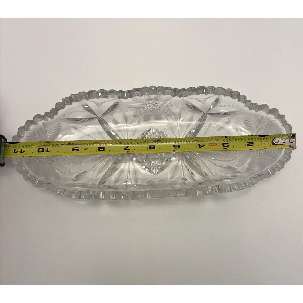 American Brilliant‎ Cut Vintage Beautiful Glass Celery Relish Dish Sawtooth Rim